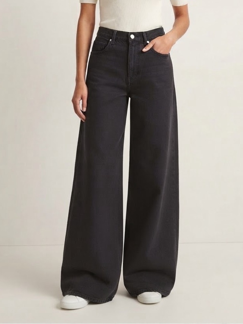 Zara Sz 6 Extra Wide Leg Black High Waisted Jeans